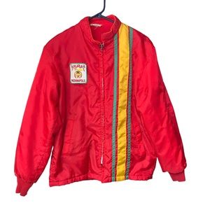 60’s Red Jacket Yellow and Green Stripe Zip Up Murat Temple Bomber